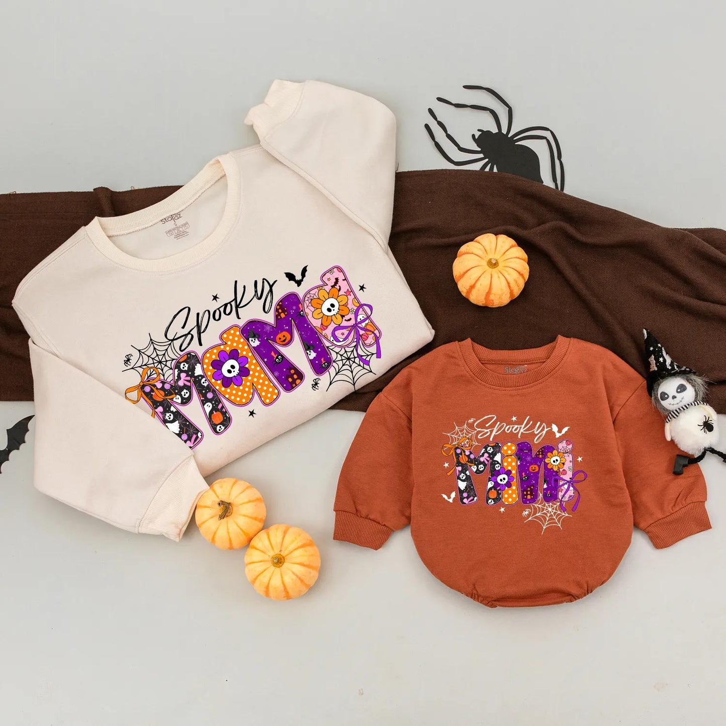 Spooky Mama and Mini Matching Halloween Sweatshirts, Custom Ghost Family Outfit, Cute Spooky Season Clothes, Baby Girl Shirt, Personalized Gift Idea