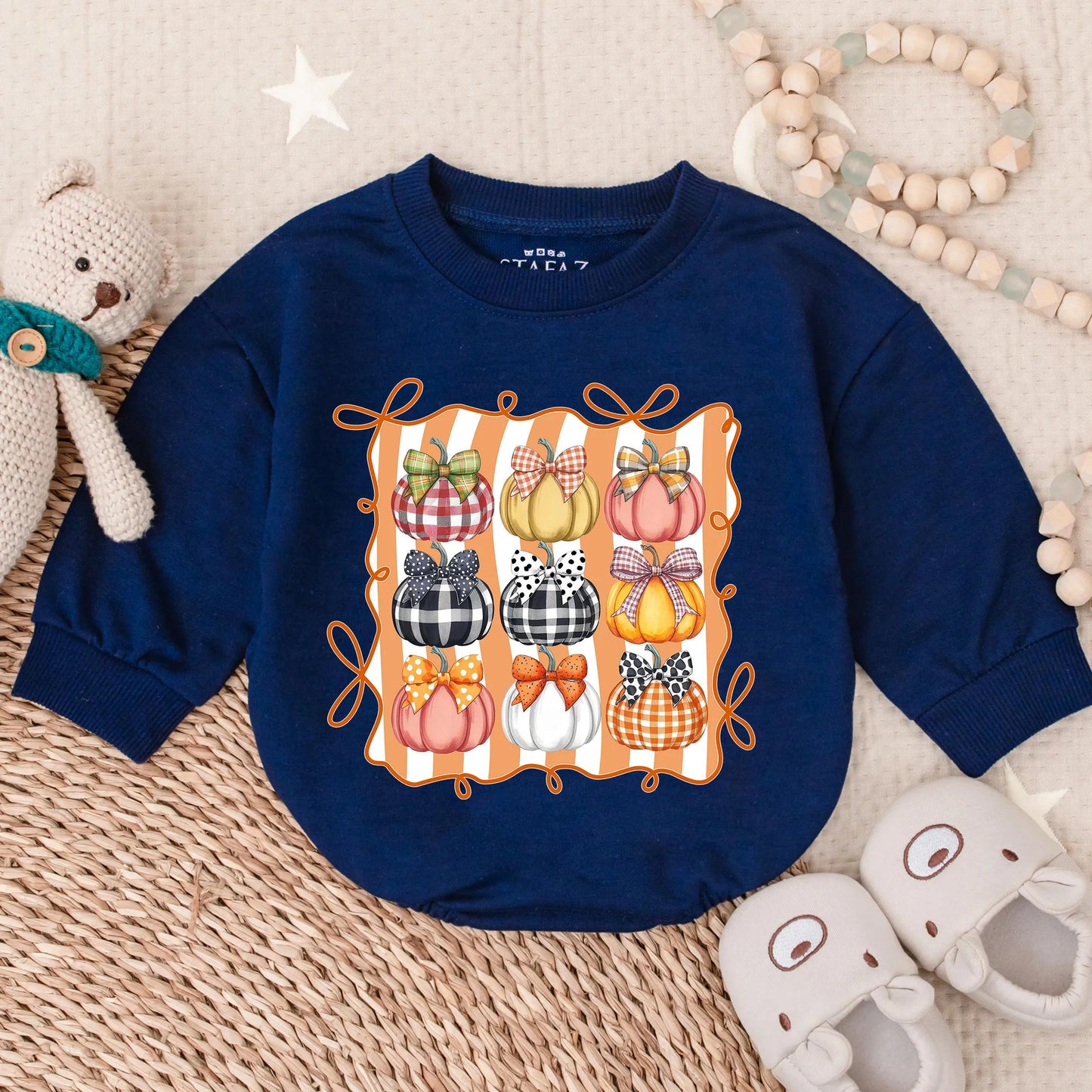 Cozy Thanksgiving Pumpkin Bow Baby Romper adorable fall toddler girl outfit soft comfortable infant clothes lovely holiday baby shower gift