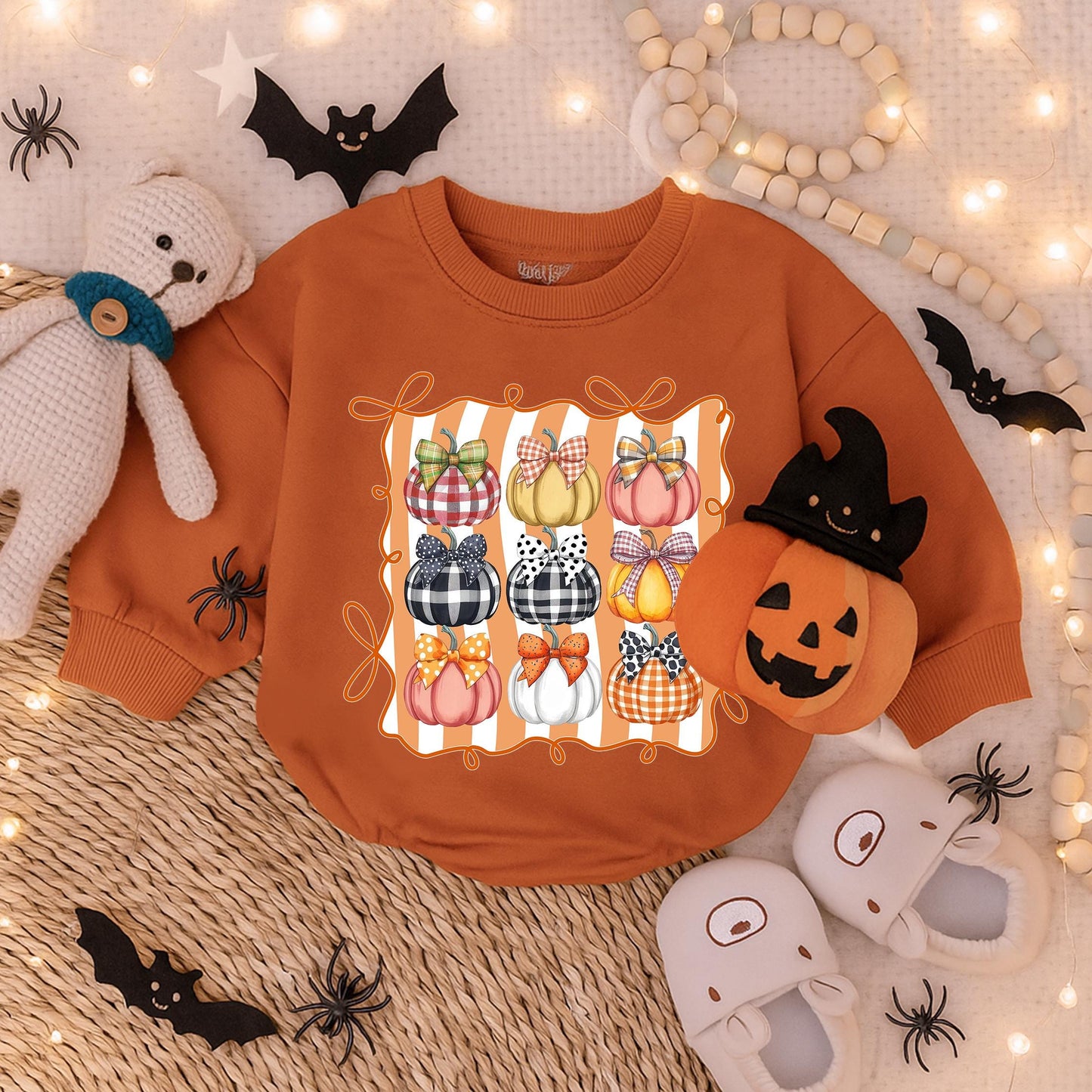 Cozy Thanksgiving Pumpkin Bow Baby Romper adorable fall toddler girl outfit soft comfortable infant clothes lovely holiday baby shower gift
