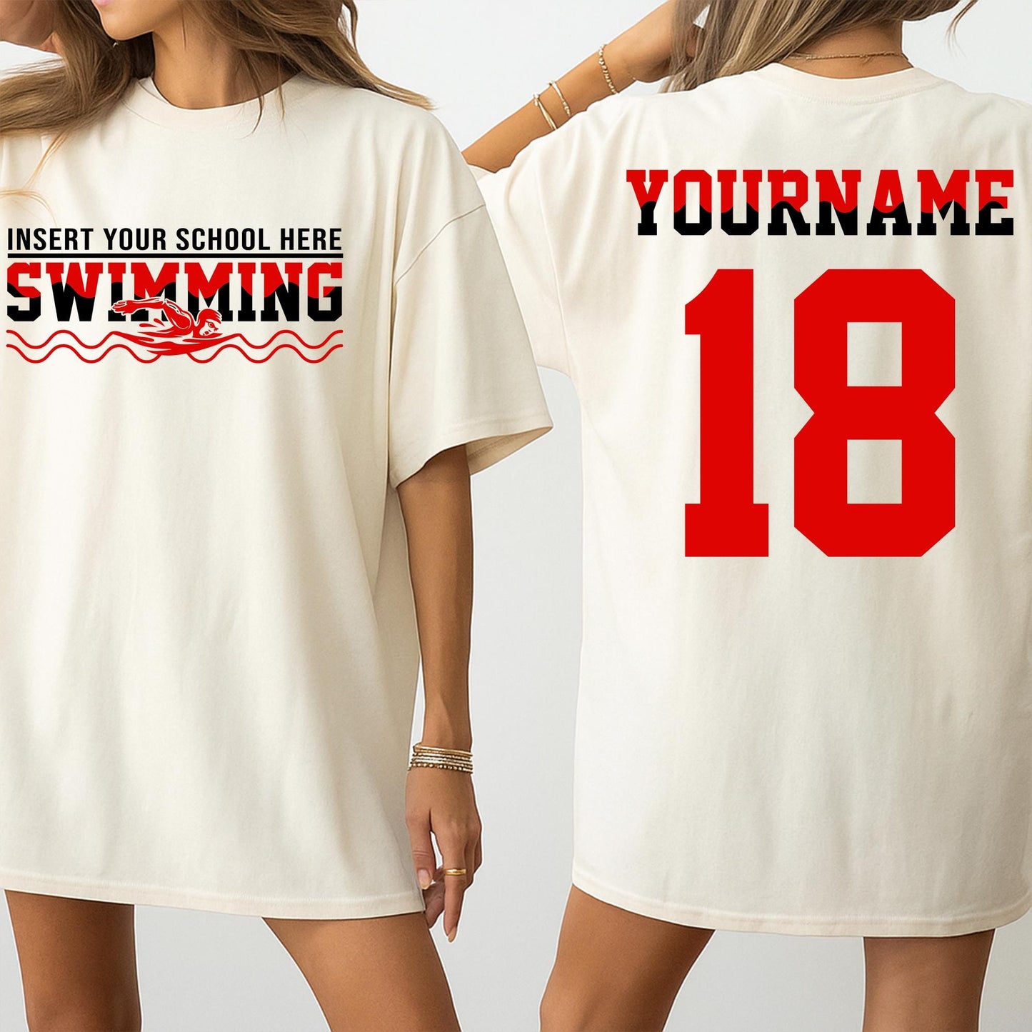 Personalized Swim Mom T-Shirt with Any Team Name and Number for Proud Sports Parent Swimmer Tee Gift for Her Comfortable Cotton