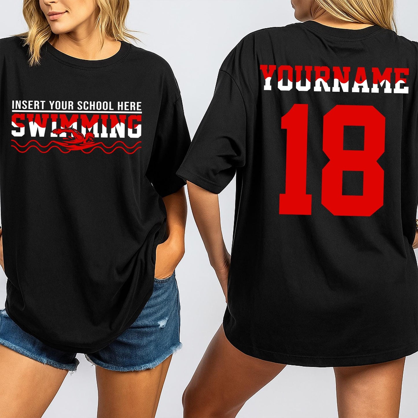Personalized Swim Mom T-Shirt with Any Team Name and Number for Proud Sports Parent Swimmer Tee Gift for Her Comfortable Cotton