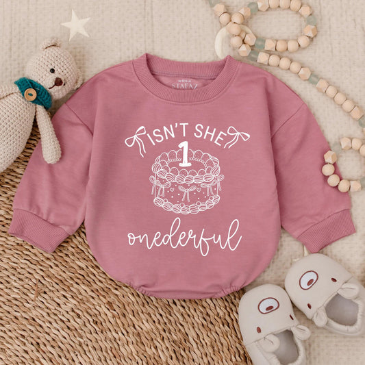 Isn't She Onederful Personalized Bubble Romper 1st Birthday Outfit Baby Girl Soft Comfortable First Celebration Gift Toddler Clothes