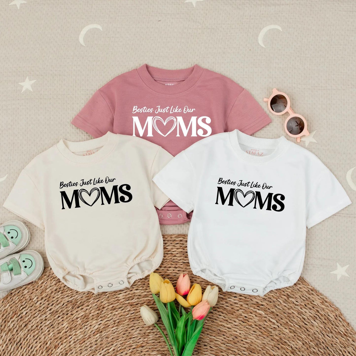 Besties Just Like Our Moms Romper Matching Outfits Baby Girl & Toddler Sibling Gift Cute Baby Shower Idea