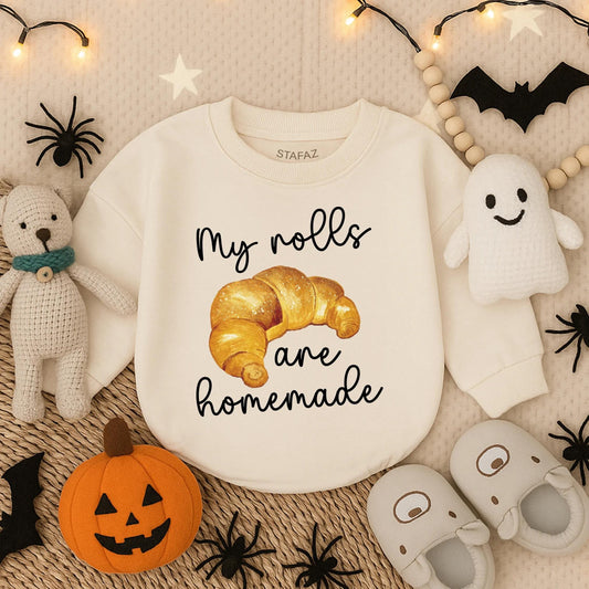 My Rolls Are Homemade Thanksgiving Baby Romper Cute Toddler Outfit Adorable Baby Gift Idea for Thanksgiving Holiday Baby Clothes