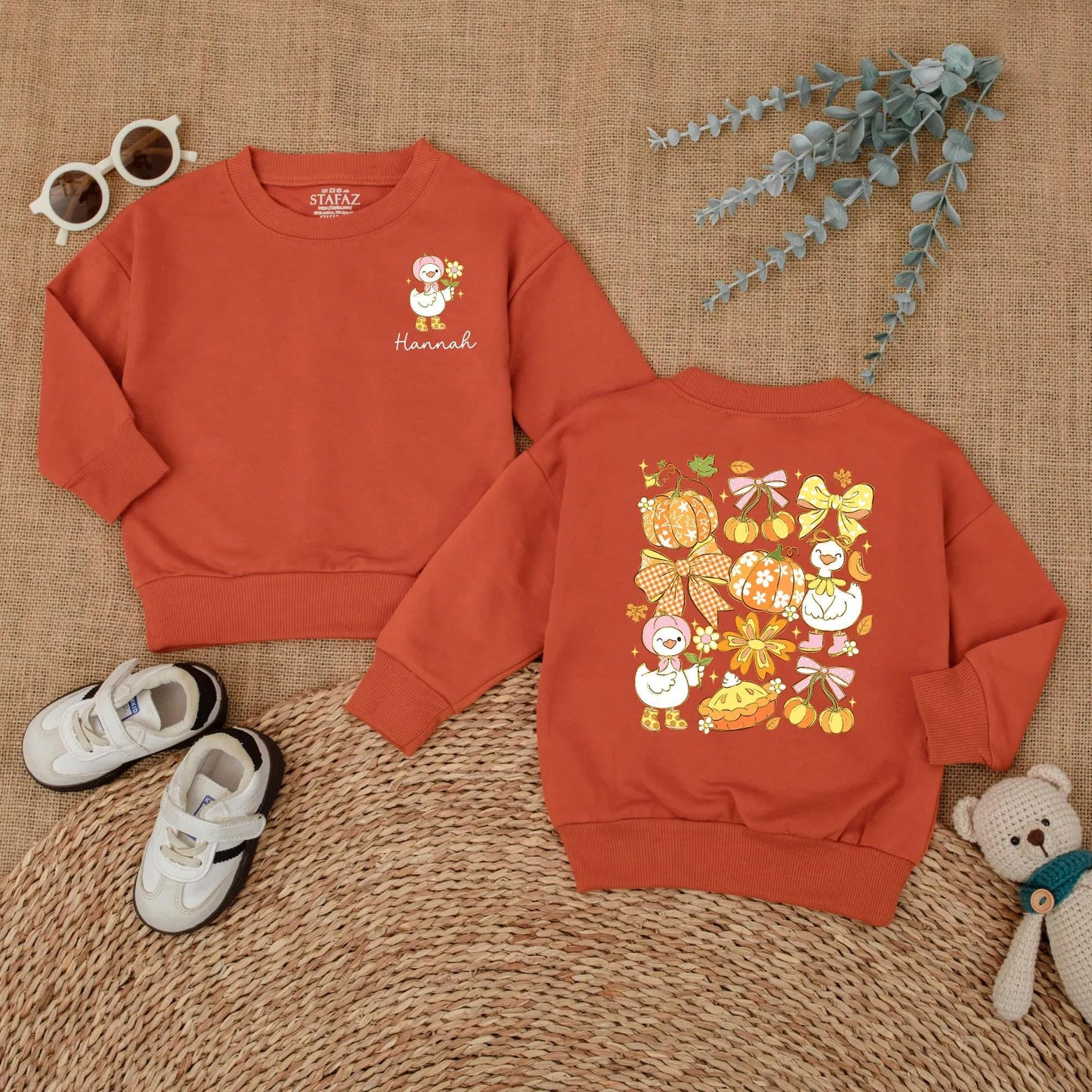Personalized Baby Girl Fall Goose Romper with Custom Name for Autumn Pumpkin Season First Fall Outfit Newborn Bubble Bodysuit Gift Idea