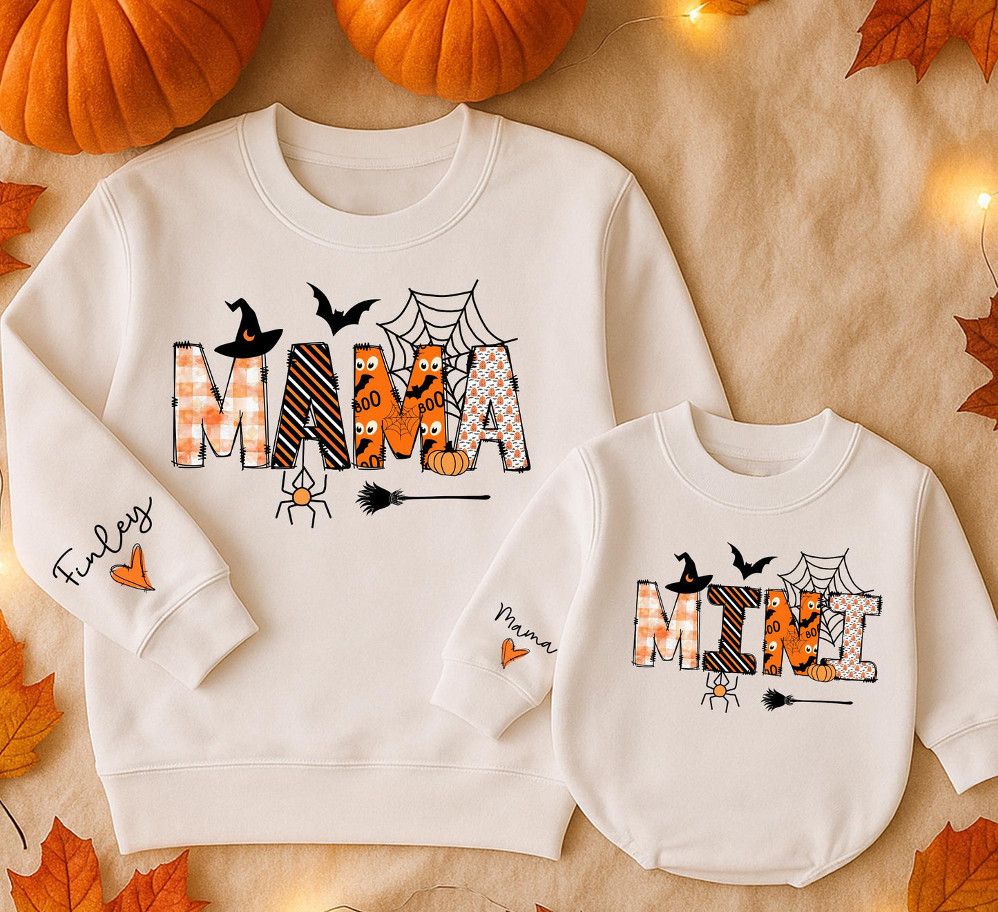Matching Mama & Mini Halloween Sweatshirts, Pumpkin Party Family Outfits, Custom Baby Romper Gift, Fall Festive Design, Mommy and Me
