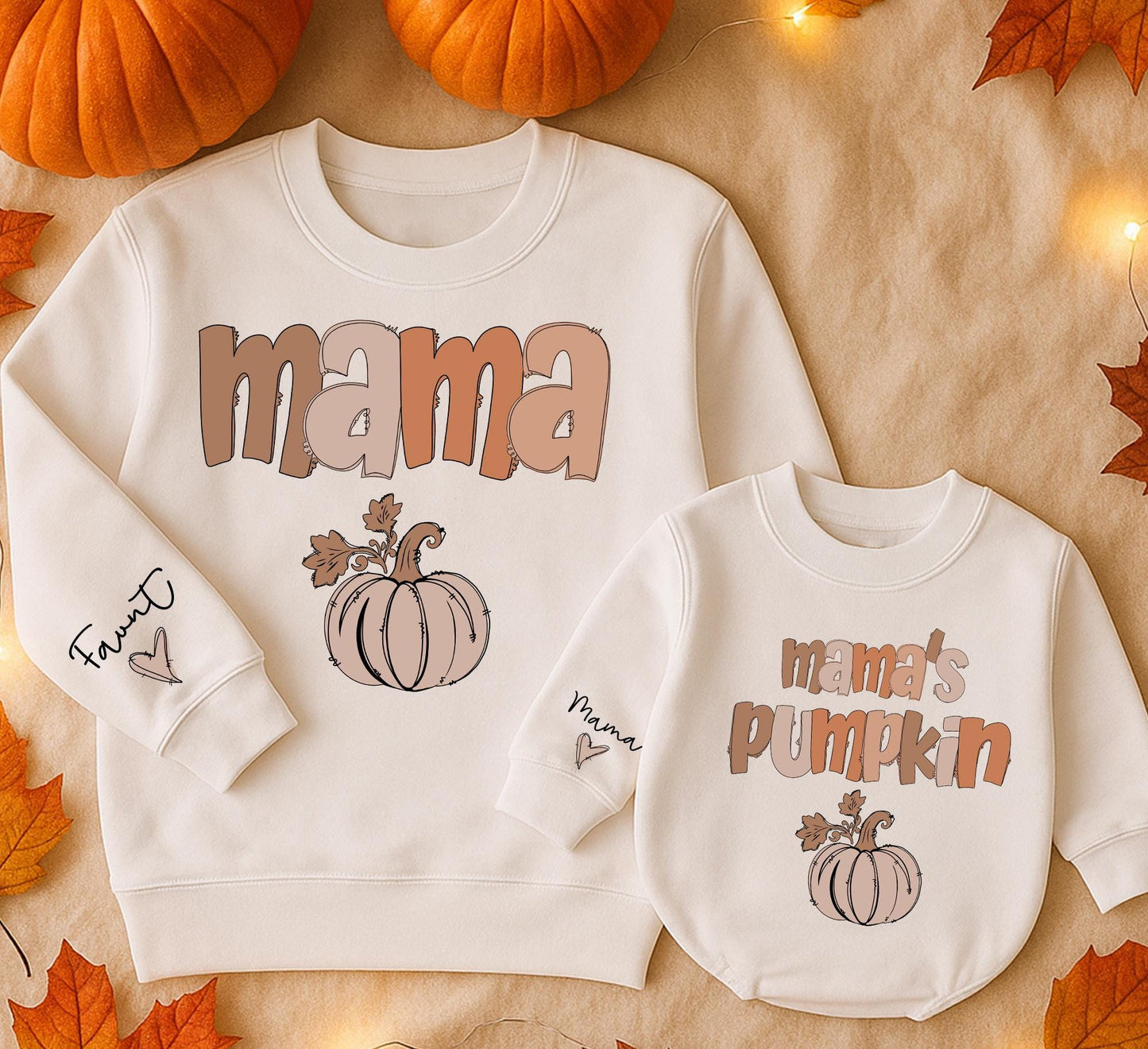 Matching Mama & Me Pumpkin Sweatshirts: Fall Family Outfit, Mom & Baby Thanksgiving Shirts, Cute Kids' Pullover, Brown Tones, Playful Modern Design (137)