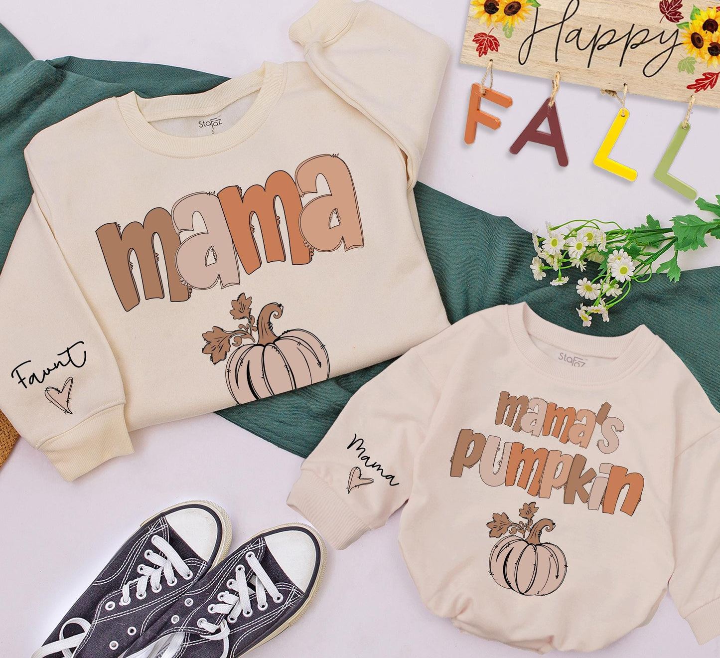 Matching Mama & Me Pumpkin Sweatshirts: Fall Family Outfit, Mom & Baby Thanksgiving Shirts, Cute Kids' Pullover, Brown Tones, Playful Modern Design (137)