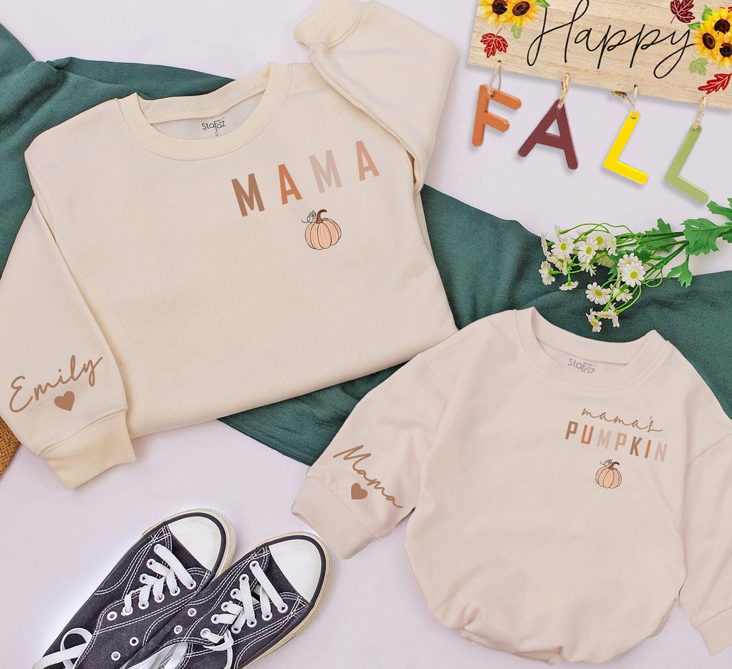 Mama Pumpkin Patch Sweatshirt: Matching Family Fall Outfits, Personalized Name Sleeve, Thanksgiving Gifts, Cute Mommy and Me Sweaters, Kids Shirts