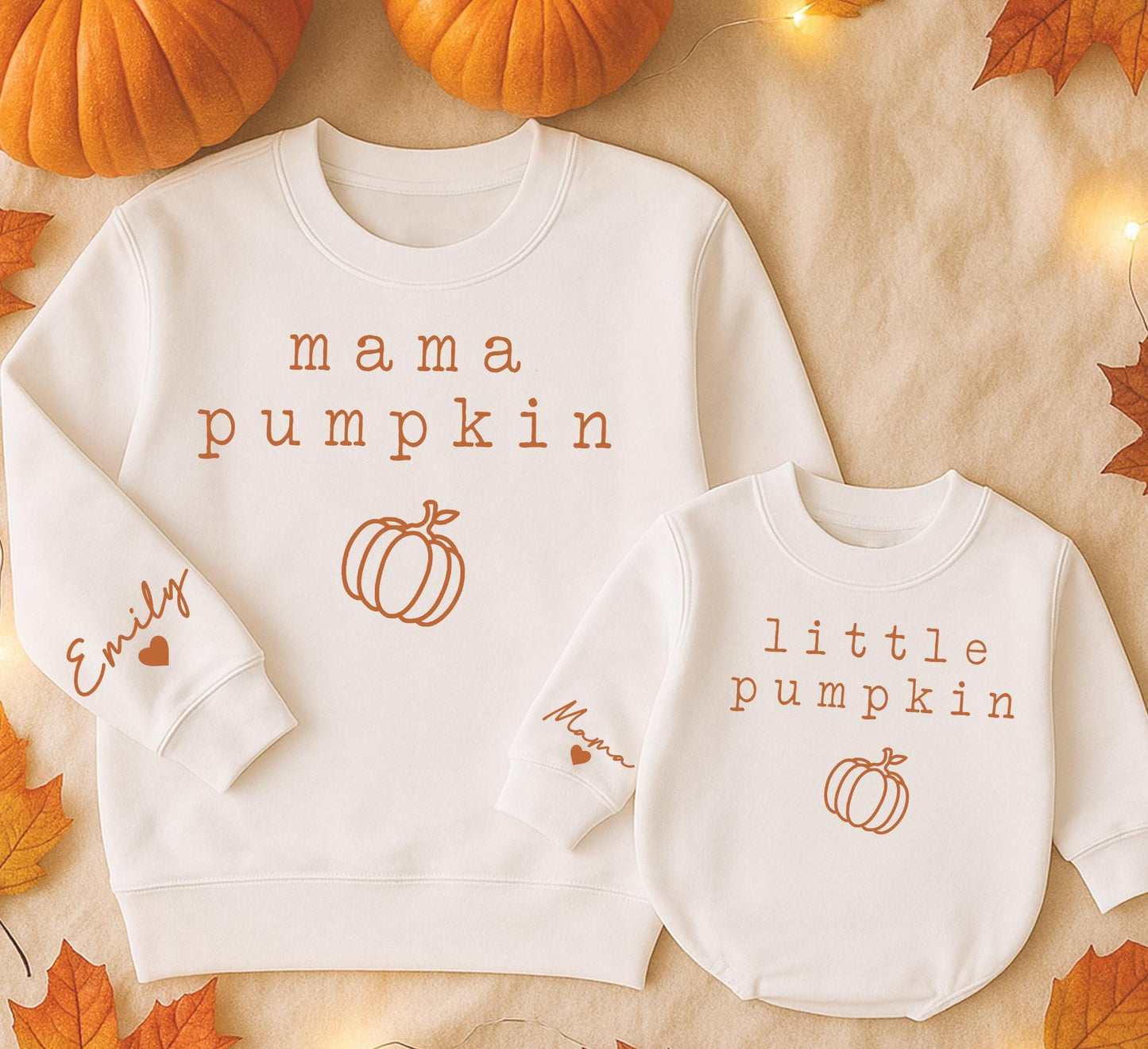 Mama Pumpkin Matching Sweatshirts, Retro Fall Family Outfits, Personalized Emily Sleeve, Mommy and Me Sweaters, Vintage Pumpkin Season Gift 139