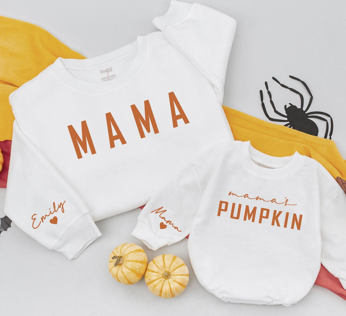 Mama's Pumpkin Fall Sweatshirt Mommy Me Outfits Custom Names Burnt Orange Cream Rust Cozy Family Matching Autumn Holiday Gift
