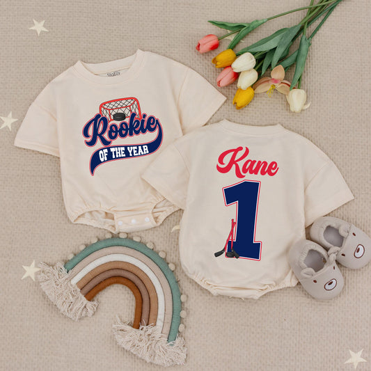 Rookie of the Year Hockey Baby Romper Cute Boys First Hockey Season Bodysuit Baby Shower Gift Ice Hockey Fan Outfit