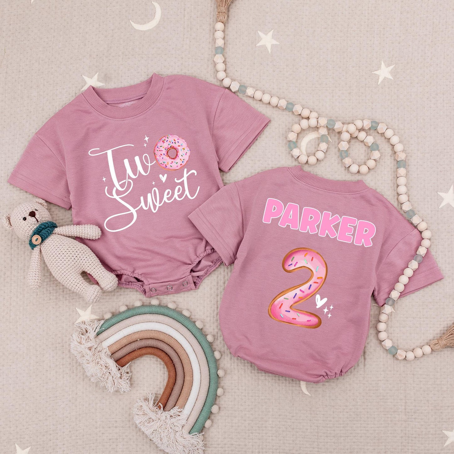 Sweet Donut Two Sweet 2nd Birthday Romper for Baby Girl, Adorable Toddler Celebration Bodysuit Outfit Gift for Her Special Party Celebration