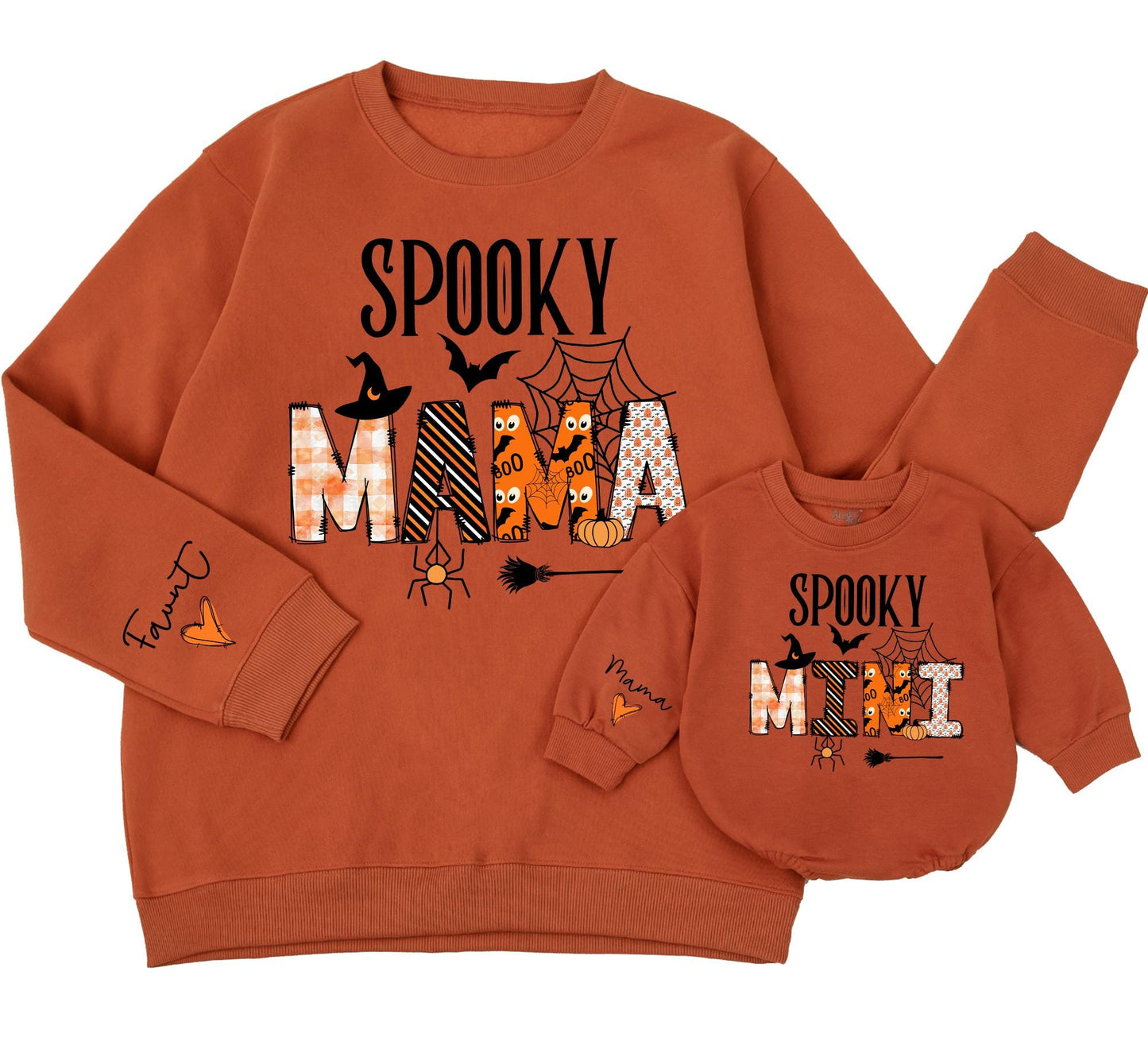 Spooky Mama & Mini Halloween Sweatshirts Family Matching Outfits, Orange Plaid & Pumpkin Design, Cozy Fall Gift for Mom & Baby