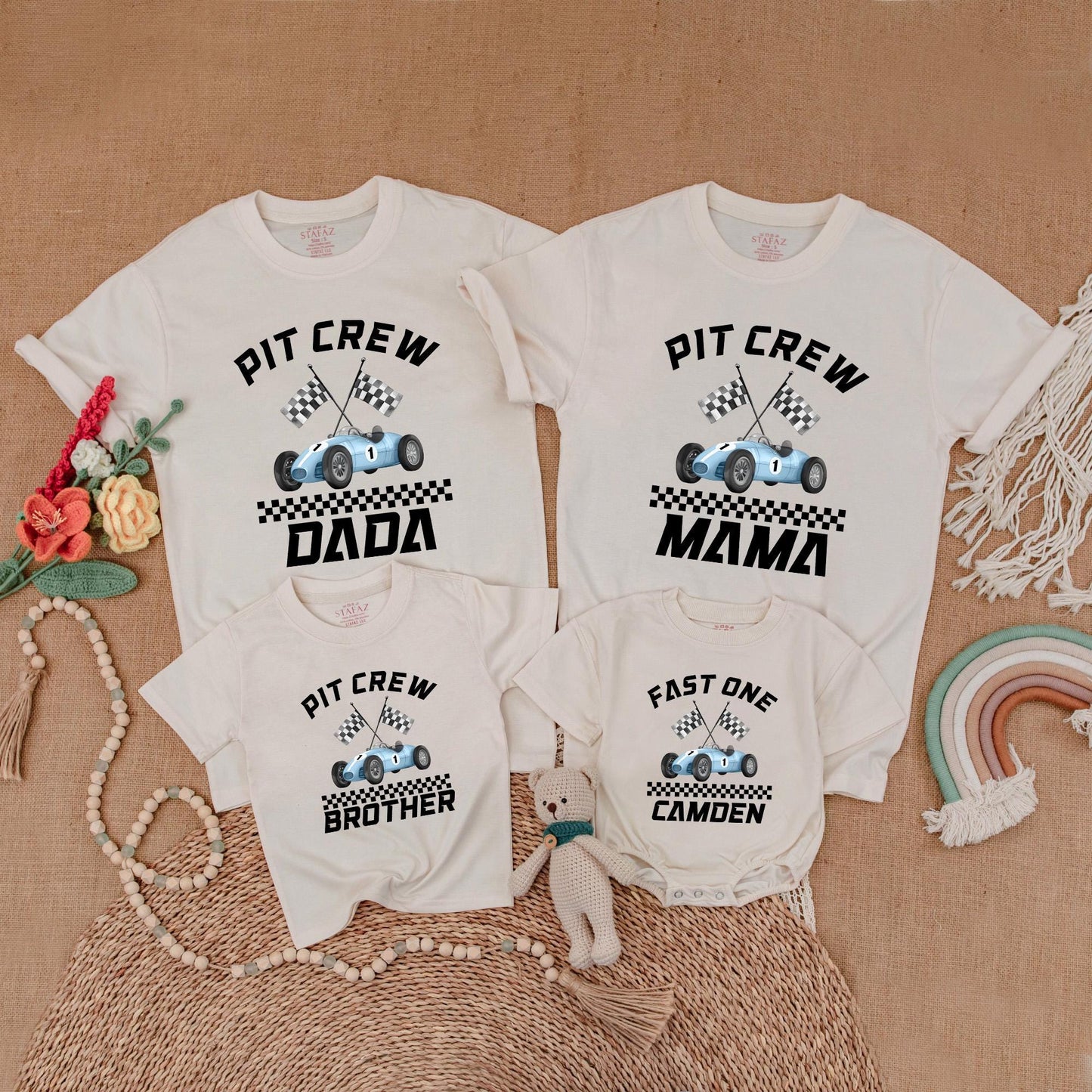 Fast One Birthday Matching Family Shirts Race Car Party Outfit Baby Boy First Birthday Gift Romper 1 Year Old