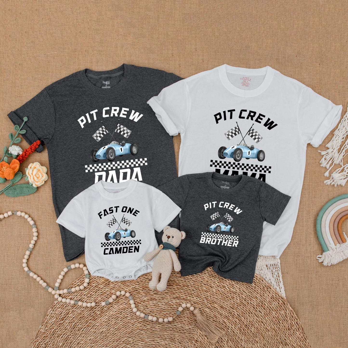 Fast One Birthday Matching Family Shirts Race Car Party Outfit Baby Boy First Birthday Gift Romper 1 Year Old