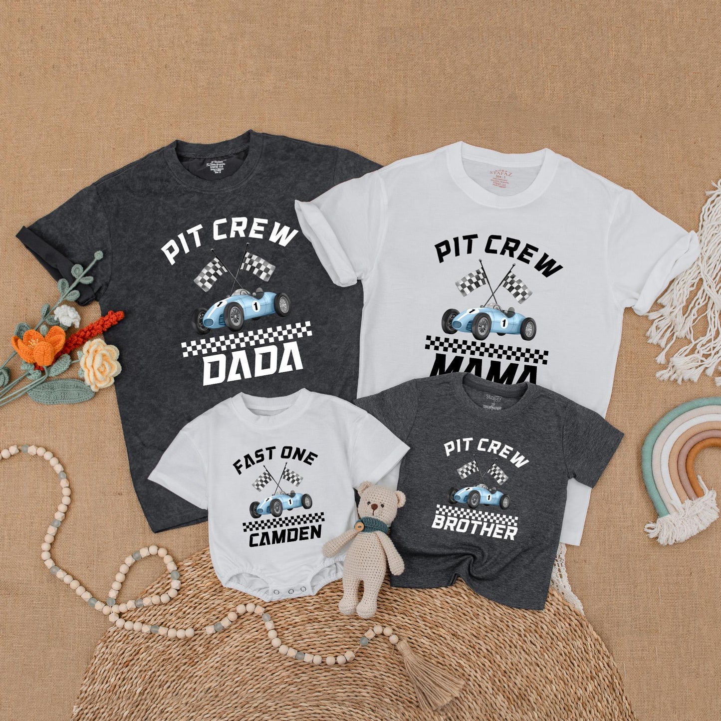 Fast One Birthday Matching Family Shirts Race Car Party Outfit Baby Boy First Birthday Gift Romper 1 Year Old