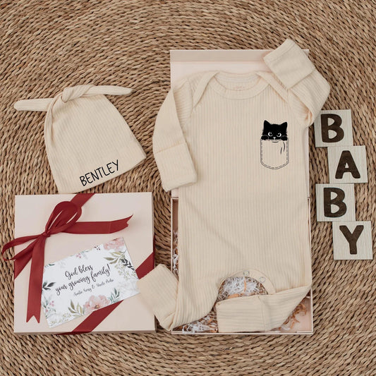 Cute Black Cat Halloween Baby Bodysuit, Custom Newborn Romper Gift, Fall Baby Clothes, Baby Shower Outfit, Trick or Treat Cat Design