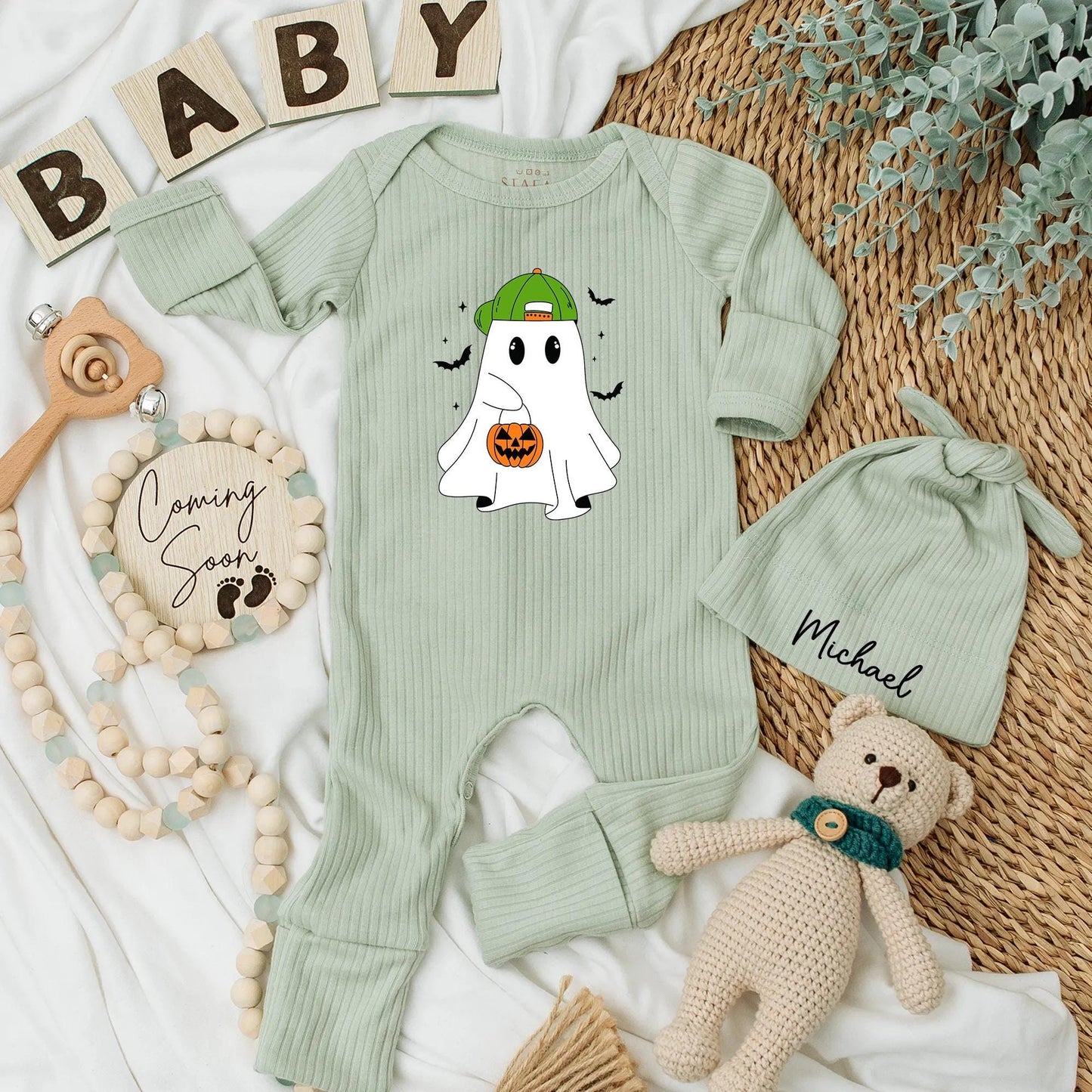Personalized Ghost Baby Boy Bodysuit Cute Halloween Romper Spooky Season Newborn Outfit Boo Boy Clothes First Halloween Gift for Boy