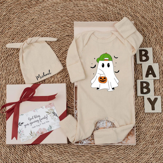 Personalized Ghost Baby Boy Bodysuit Cute Halloween Romper Spooky Season Newborn Outfit Boo Boy Clothes First Halloween Gift for Boy