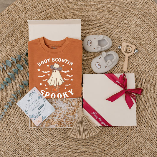 Boot Scootin' Spooky Cowboy Romper Halloween Baby Outfit Western Ghost Clothes Toddler Boy Girl Sweatshirt First Halloween Gift