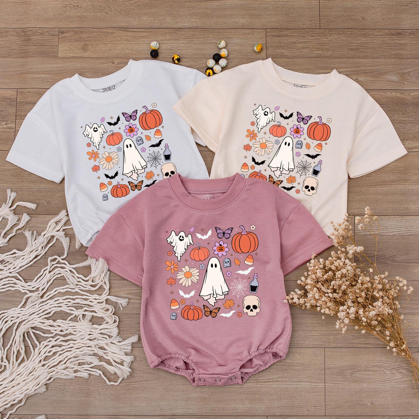 Retro Ghost Halloween Doodle Sweatshirt Toddler Baby Romper Spooky Fall Kid's Shirt First Halloween Gift