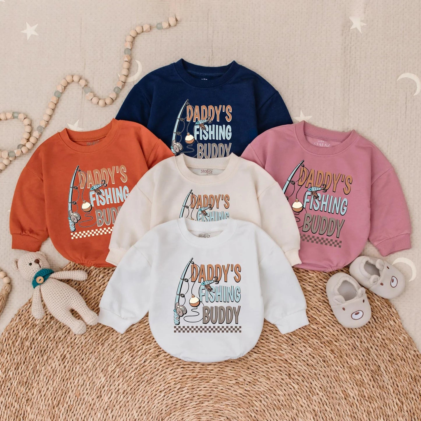 Daddy's Fishing Buddy Bubble Romper Baby Boy Outdoor Lake Day Bodysuit Father Son Matching Cute Outdoor Baby Shower Gift