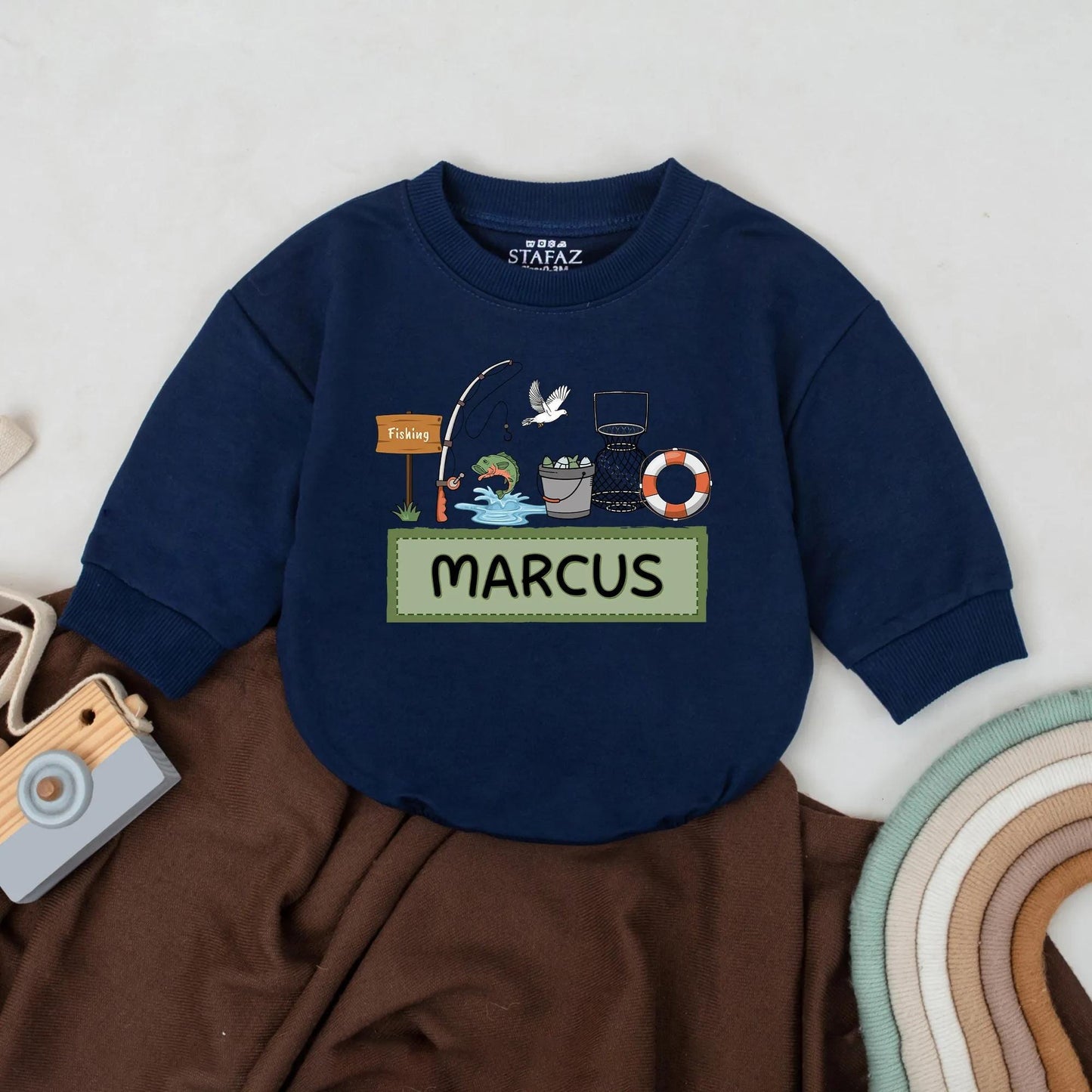 Personalized Fishing Baby Romper Custom Name Daddy and Me Outfit Baby Boy Girl Fall Outdoor Bodysuit Rustic Fisherman Camping Gift