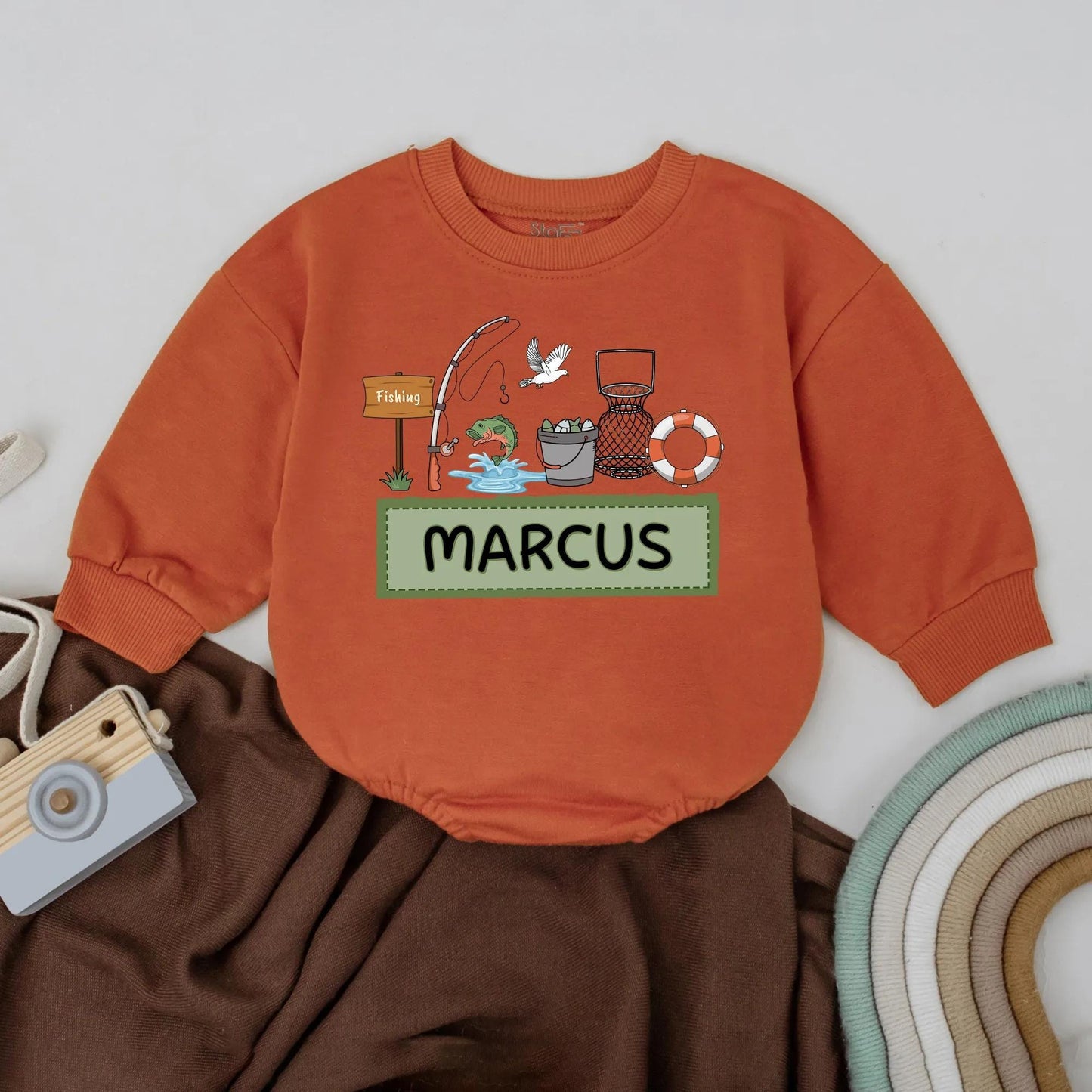 Personalized Fishing Baby Romper Custom Name Daddy and Me Outfit Baby Boy Girl Fall Outdoor Bodysuit Rustic Fisherman Camping Gift