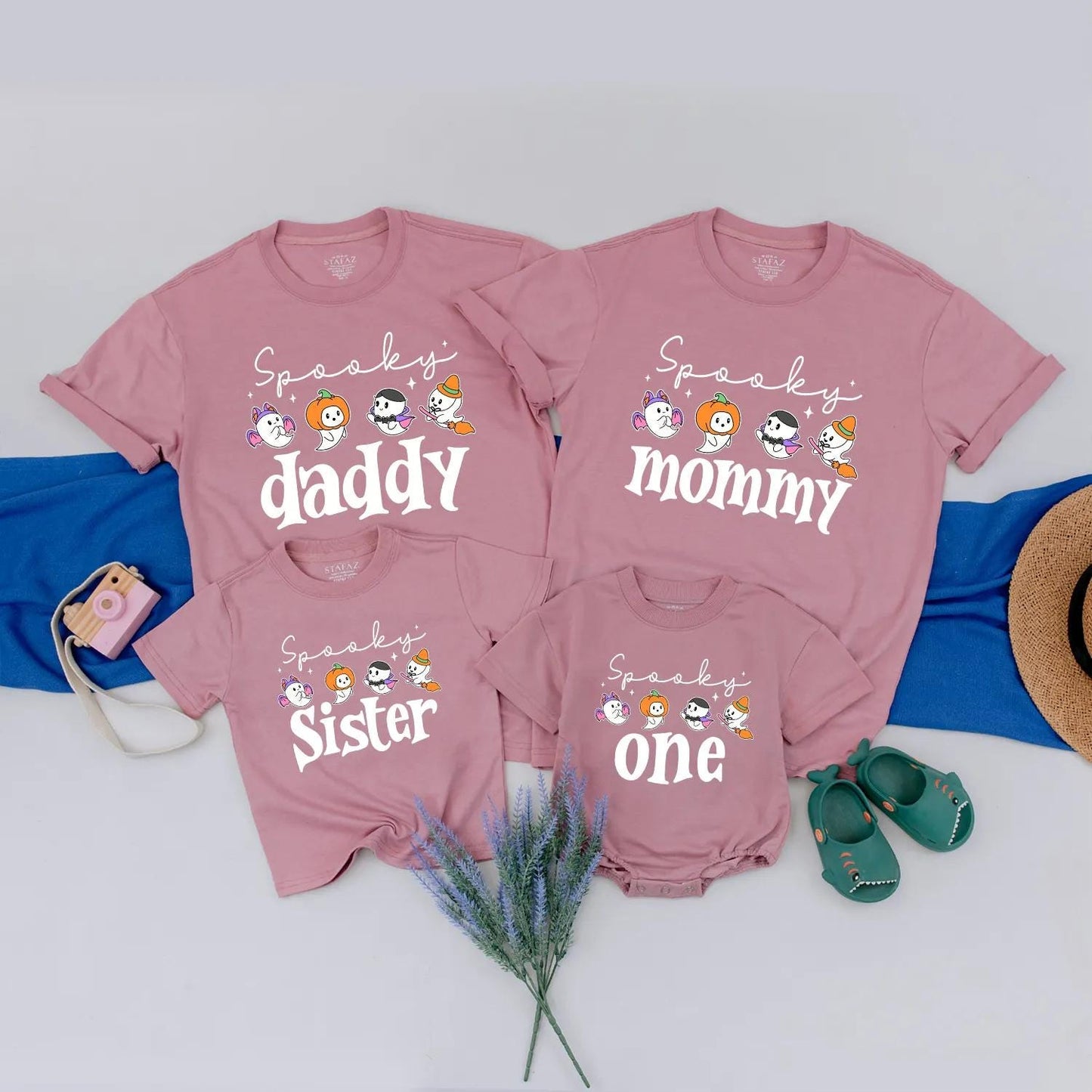Personalized Halloween Family Matching Shirts Spooky One Birthday Outfit Romper Cute Ghost Design Soft Cotton Halloween Family Tees