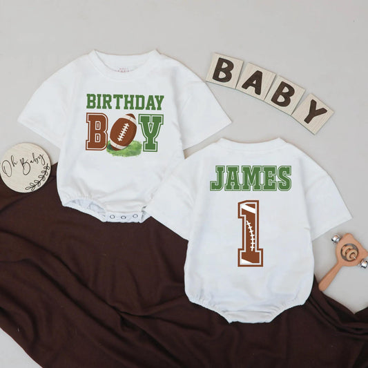 Personalized Football Baby Boy Bubble Romper 1st Birthday Outfit Game Day Sports Birthday Gift Adorable First Year Photo Prop