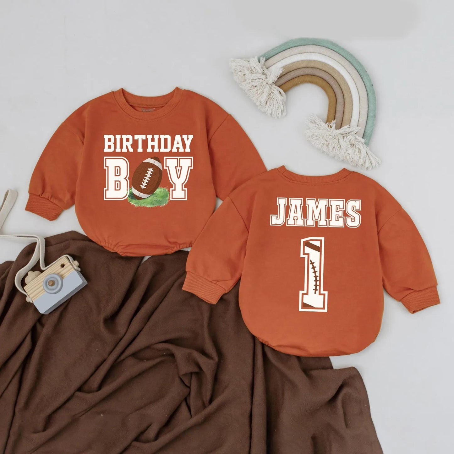 Personalized Football Baby Boy Bubble Romper 1st Birthday Outfit Game Day Sports Birthday Gift Adorable First Year Photo Prop