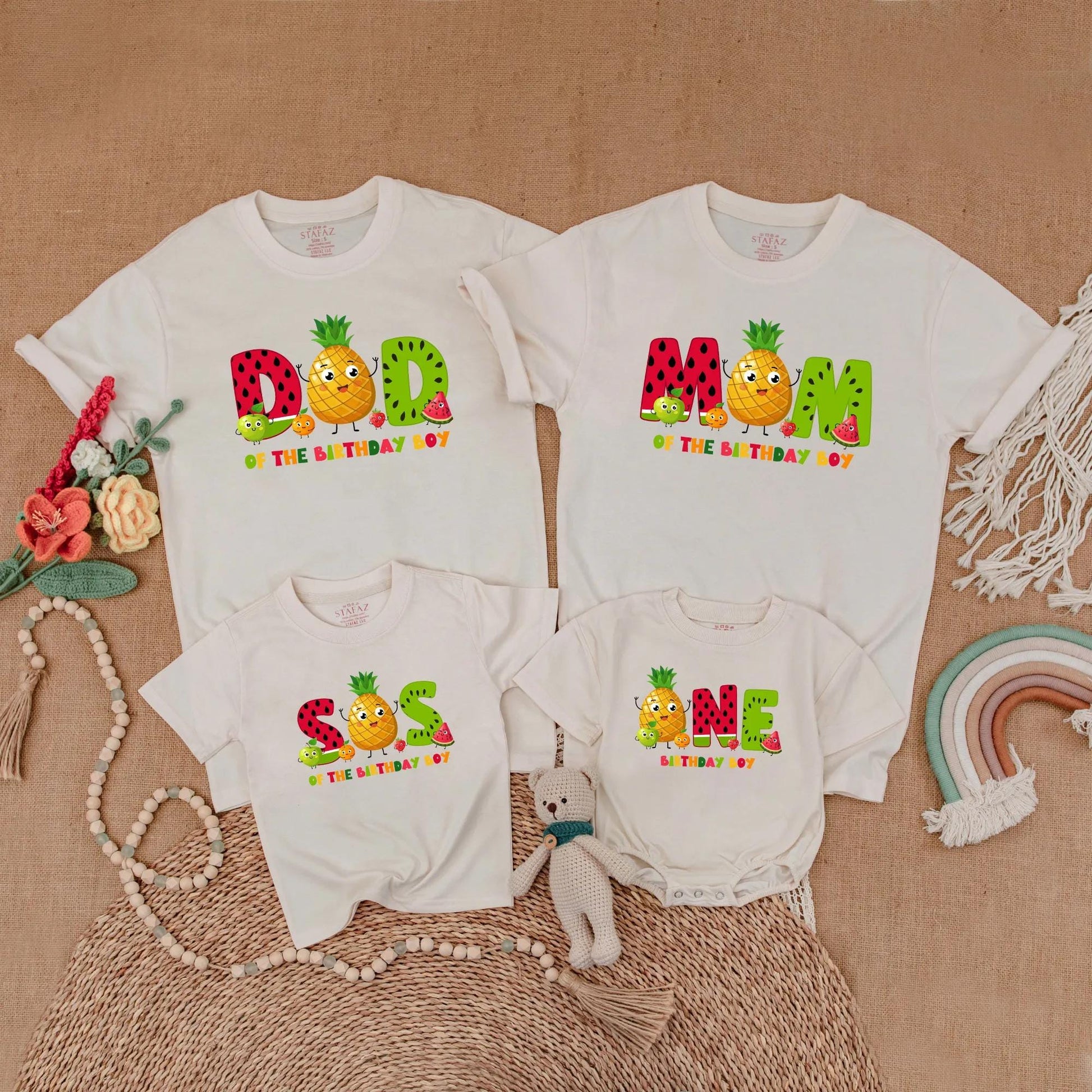 Fruit Birthday Family Matching Shirts Summer Theme First Birthday Outfits for Mom Dad and Birthday Boy Fruit Theme Party