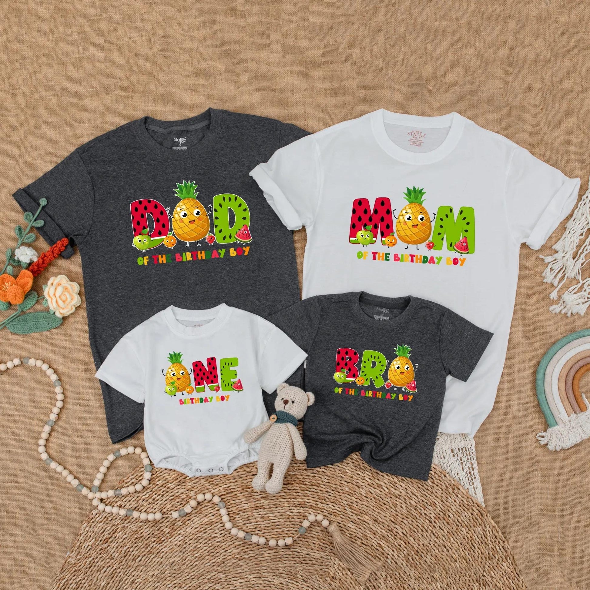 Fruit Birthday Family Matching Shirts Summer Theme First Birthday Outfits for Mom Dad and Birthday Boy Fruit Theme Party