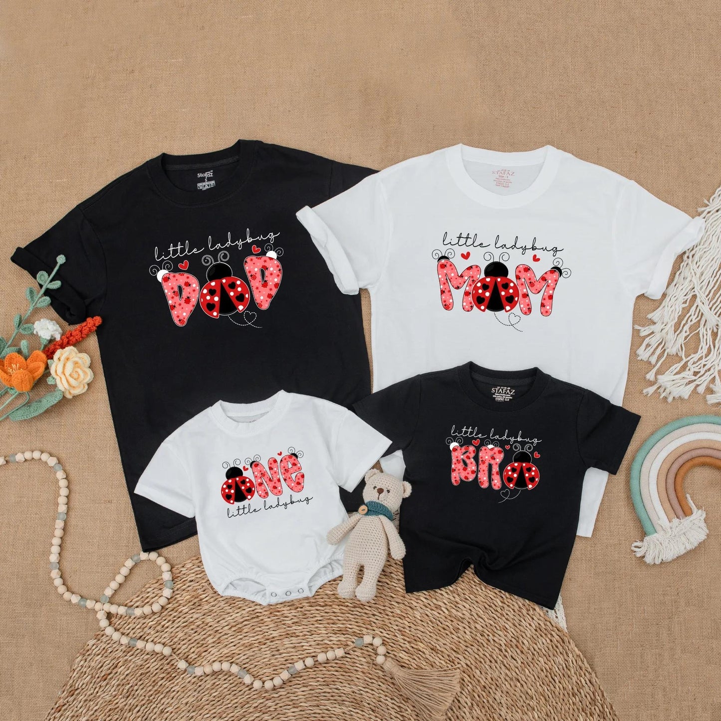 Matching Ladybug Birthday Family Shirts, First Birthday Girl Outfits, Mommy and Me Ladybug Theme, Toddler Romper