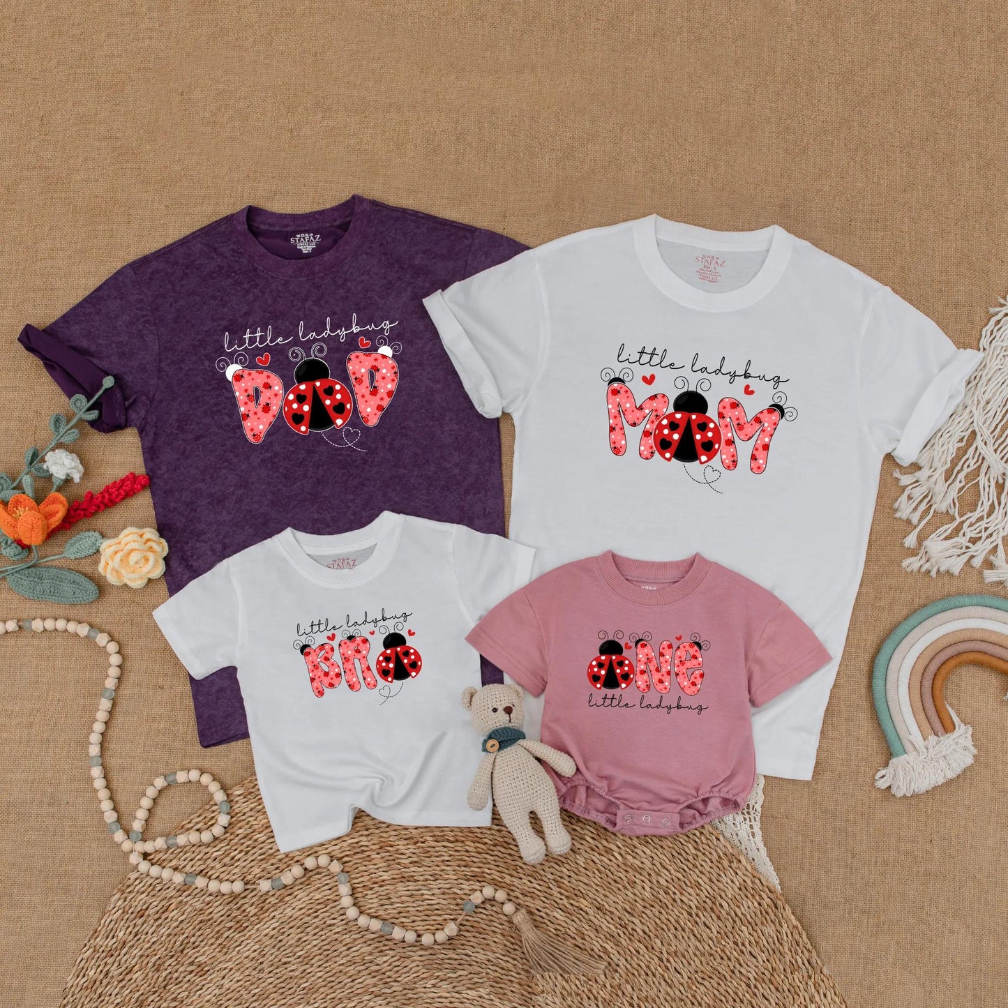 Matching Ladybug Birthday Family Shirts, First Birthday Girl Outfits, Mommy and Me Ladybug Theme, Toddler Romper
