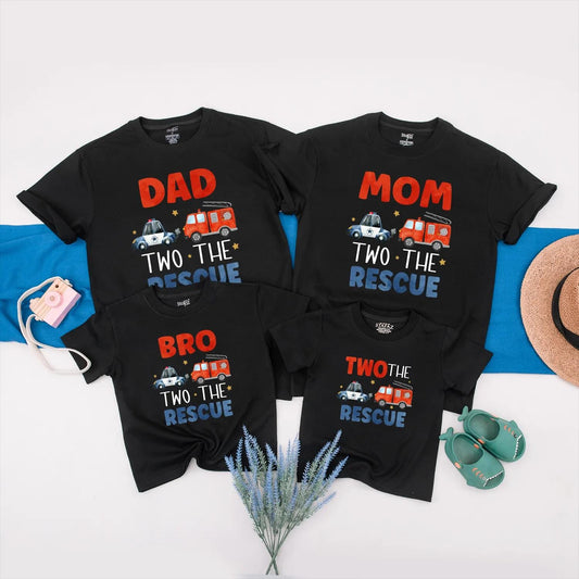 Fire Truck Police Car Birthday Shirt Matching Family Emergency Vehicle Outfit First Birthday Boy Toddler Rescue Clothes Custom Name Gift