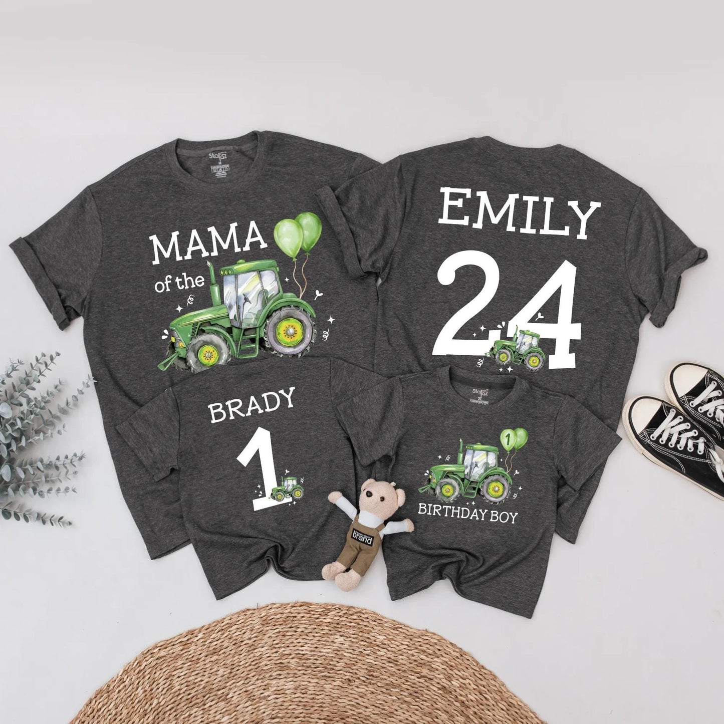 Green Tractor Birthday Matching Family Outfits Custom 1st Birthday Boy Shirt Farm Party Gift for Little Farmer