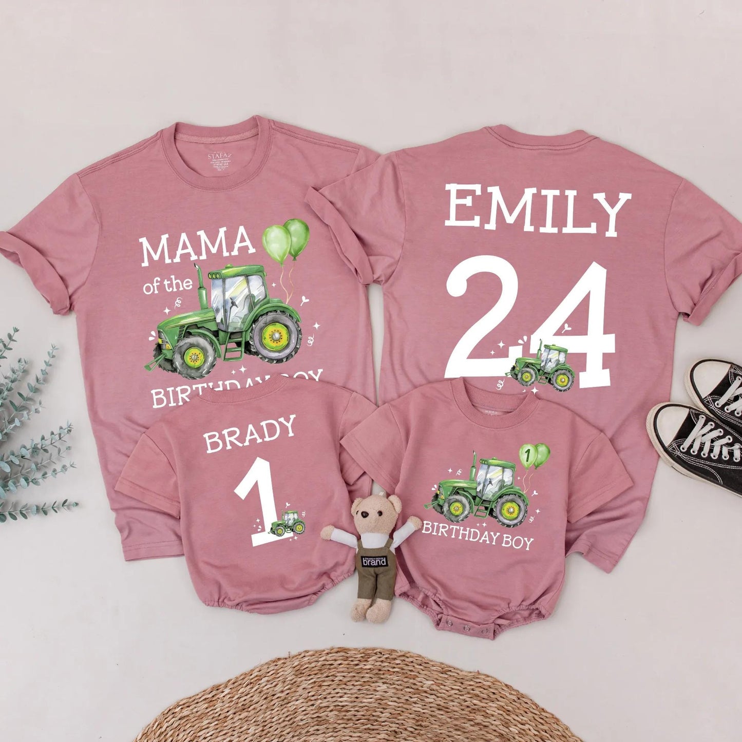 Green Tractor Birthday Matching Family Outfits Custom 1st Birthday Boy Shirt Farm Party Gift for Little Farmer