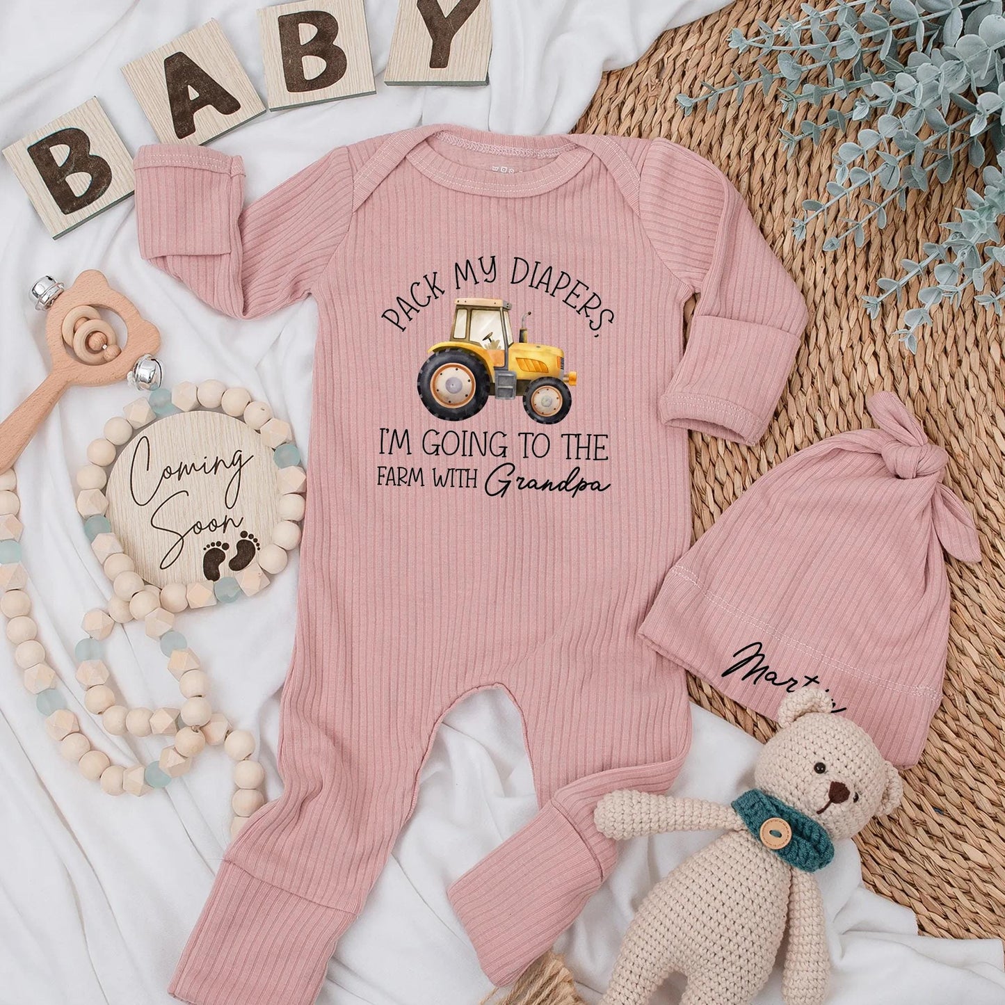 Pack my Diapers I'm Going To The Farm With Grandpa Baby Bodysuit Newborn Farm Tractor Outfit Soft Comfortable Custom Baby Boy Clothes