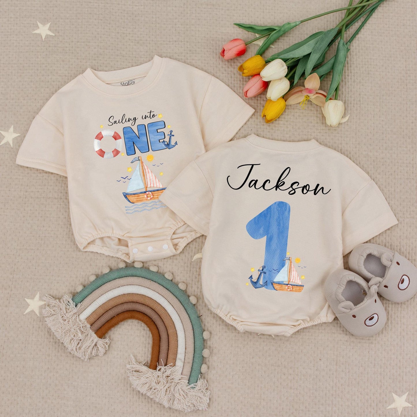 Baby Boating Anchor Romper First Birthday Outfit Nautical Summer Sea Announcement Baby Boy or Girl Cotton Romper Gift Under the Sea