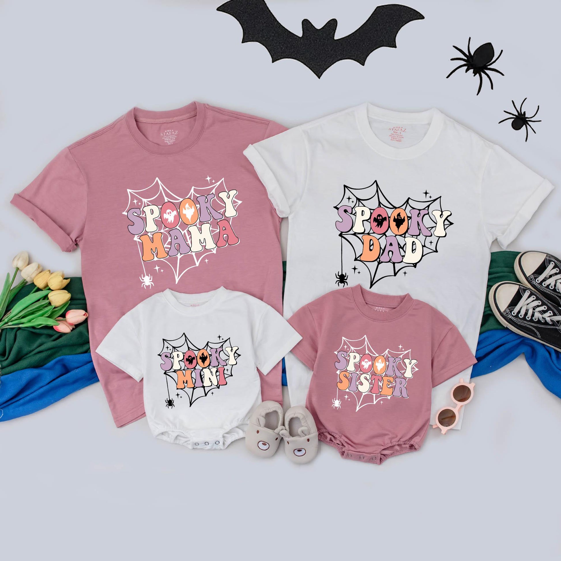 Matching Spooky Halloween Family Shirts & One Spooky Dude Romper | Personalized Halloween Birthday Outfits for Mom, Dad, & Baby