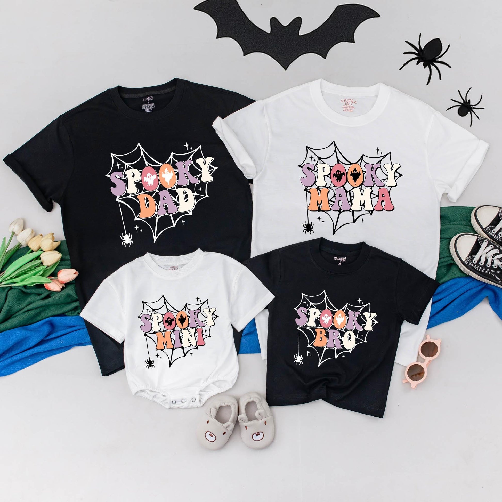 Matching Spooky Halloween Family Shirts & One Spooky Dude Romper | Personalized Halloween Birthday Outfits for Mom, Dad, & Baby