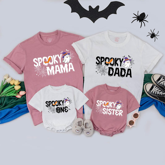Spooky Halloween Family Matching T-Shirts: Personalized First Birthday & Mommy and Me Outfits, Spooky One Romper, Halloween Party Shirts (140 chars)