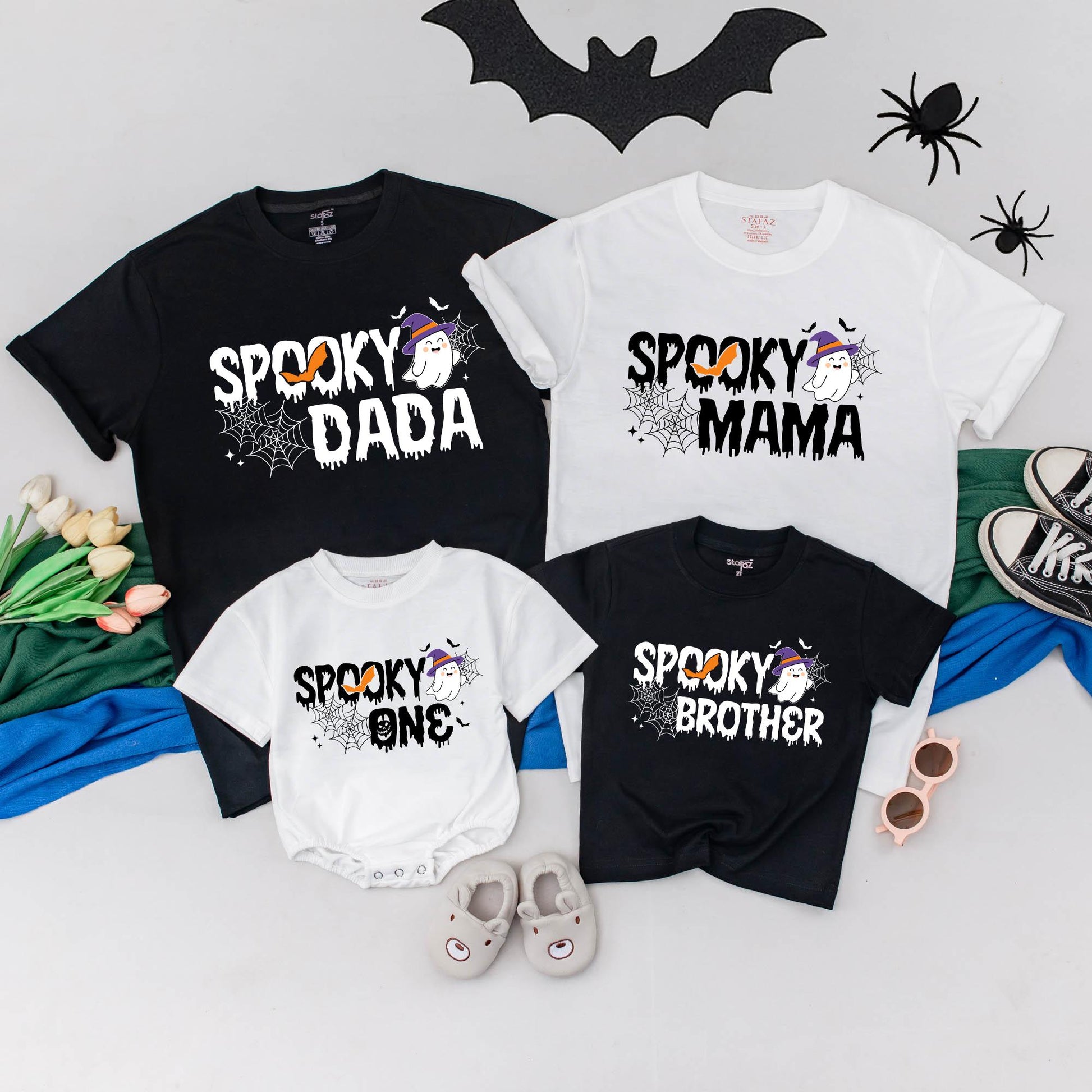 Spooky Halloween Family Matching T-Shirts: Personalized First Birthday & Mommy and Me Outfits, Spooky One Romper, Halloween Party Shirts (140 chars)