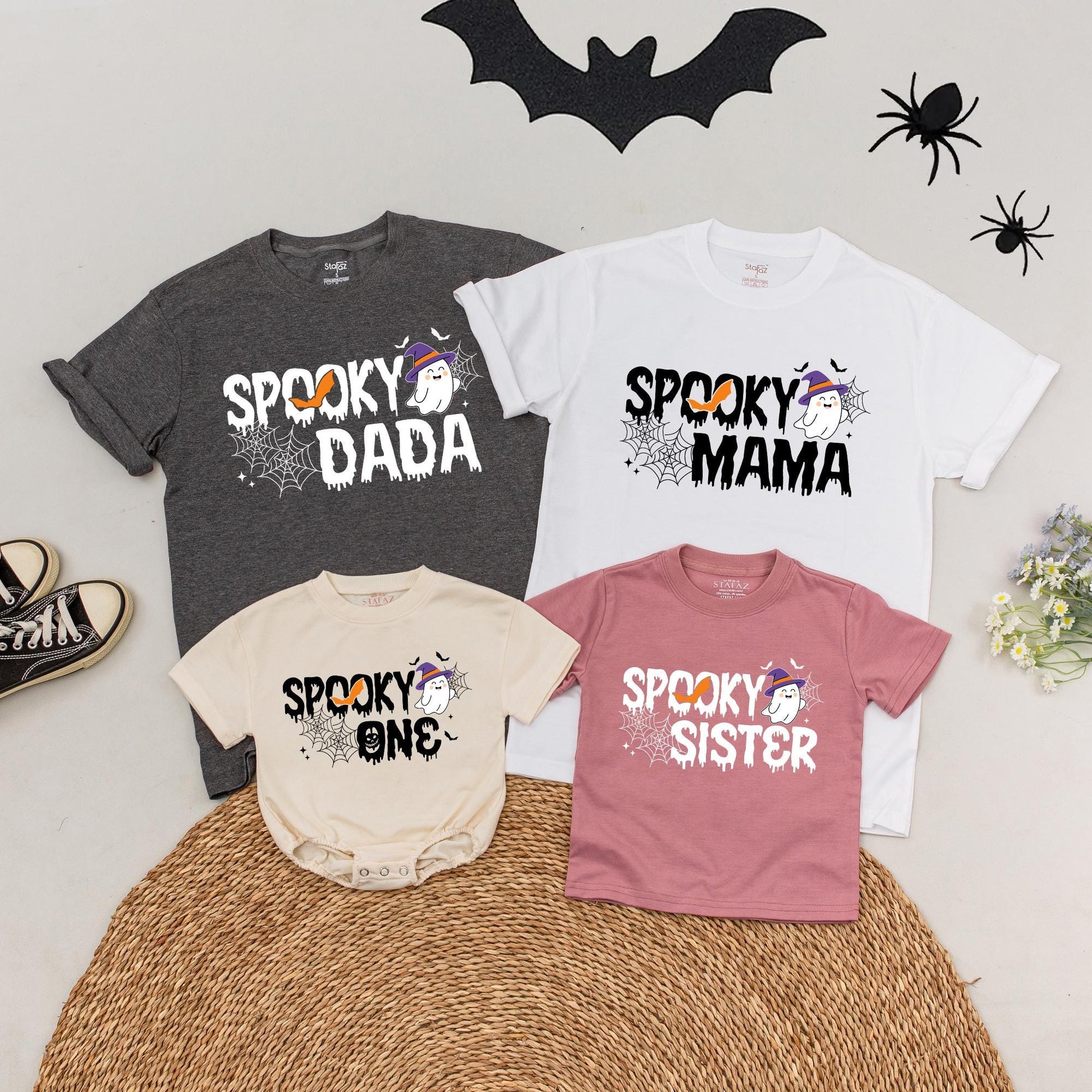 Spooky Halloween Family Matching T-Shirts: Personalized First Birthday & Mommy and Me Outfits, Spooky One Romper, Halloween Party Shirts (140 chars)