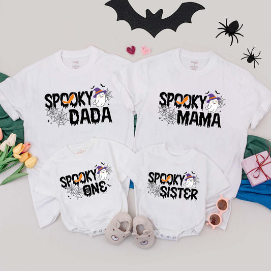 Spooky Halloween Family Matching T-Shirts: Personalized First Birthday & Mommy and Me Outfits, Spooky One Romper, Halloween Party Shirts (140 chars)