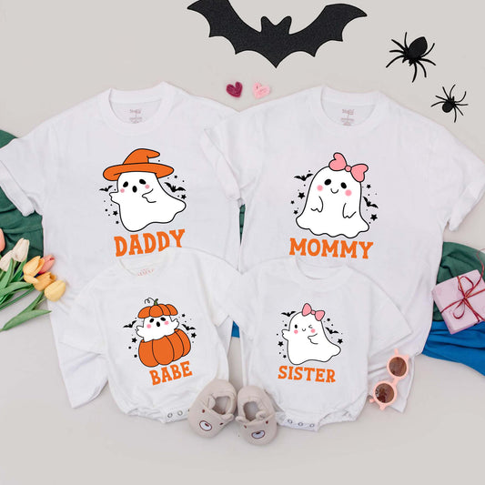 Personalized Spooky Ghost Boo Halloween Family Matching T-Shirts Birthday Party Outfits Mom Dad Kids Toddler Baby Gifts
