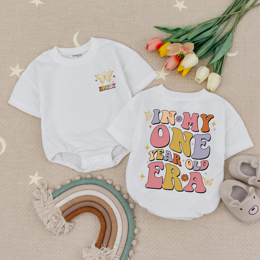 Personalized Name One Year Old Era Baby Romper for First Birthday Celebration Outfit Baby Girl or Boy Bodysuit Soft Cotton Cute Gift Idea