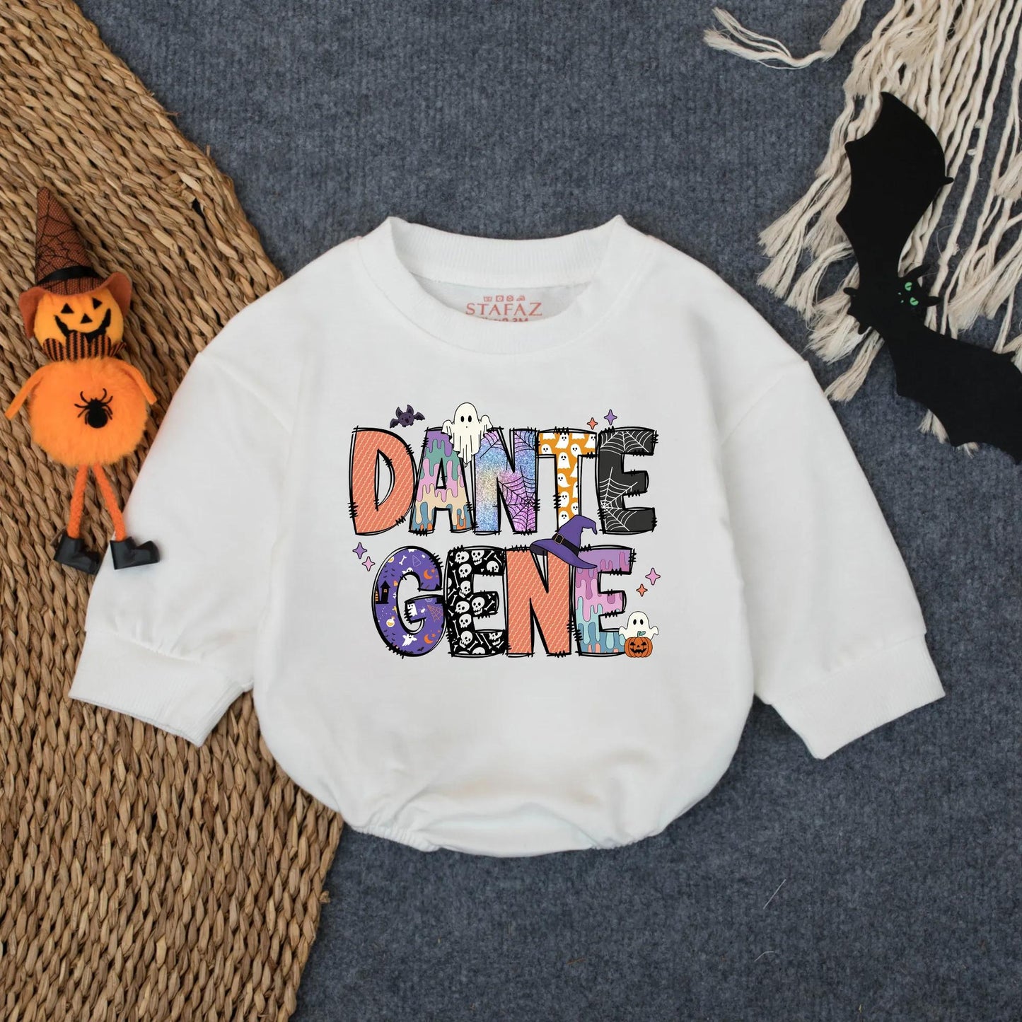 Personalized Baby Name Halloween Romper First Halloween Bodysuit Custom Retro Baby Outfit Gift Boy Girl